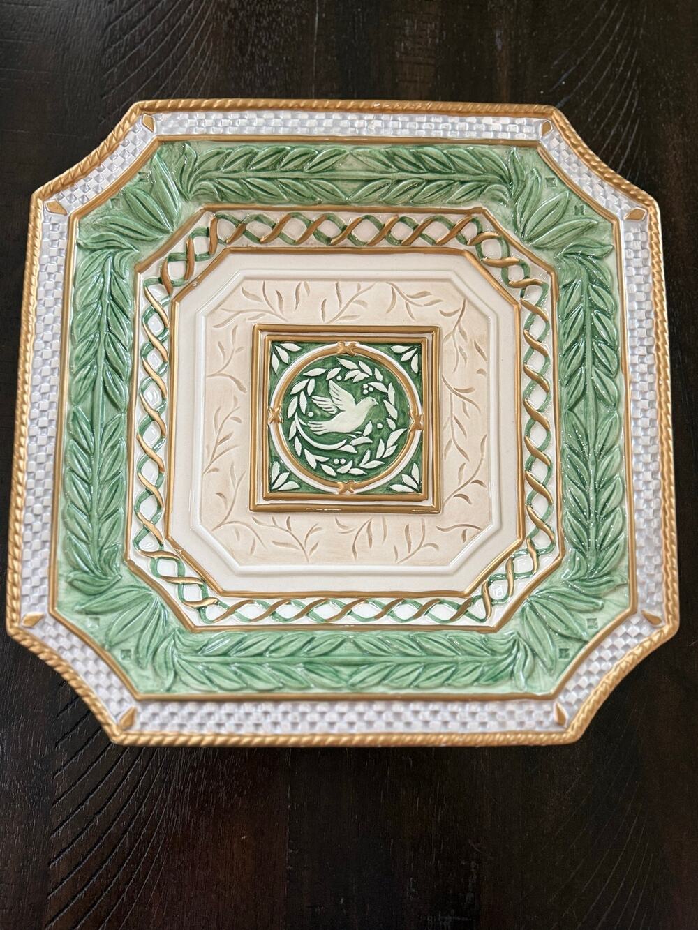 Vintage 1990s Fitz & Floyd Gregorian Dove Square Canape Plate 9.5”